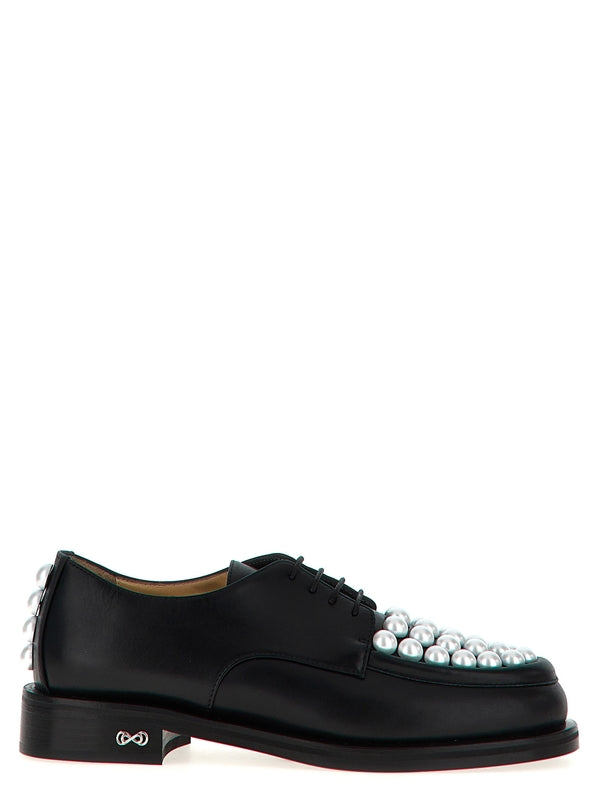 Pearl
  Embellished Leather Derby Shoes