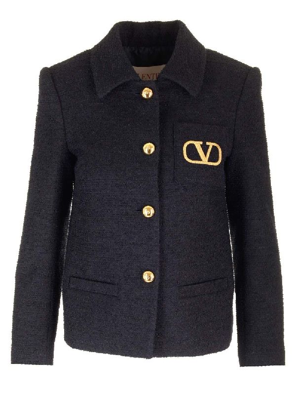 V logo Tweed Shirt Jacket