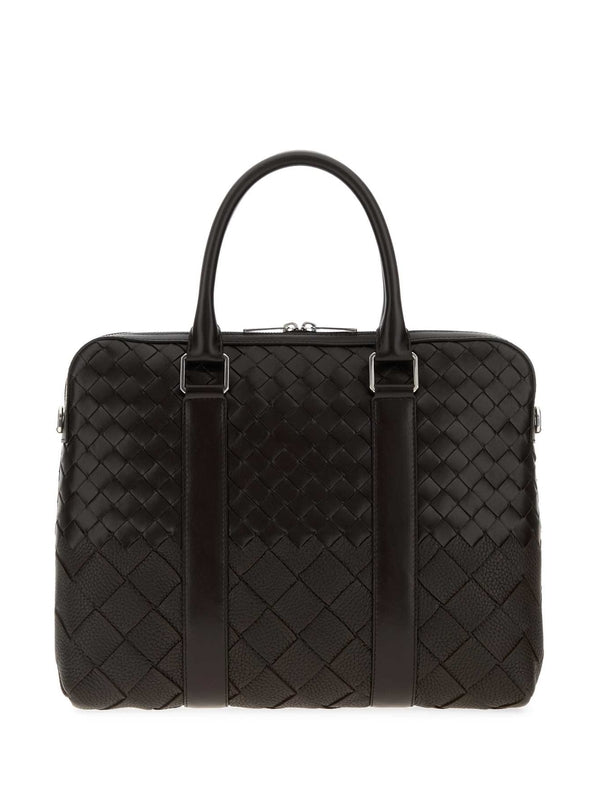 Bottega Veneta Intrecciato Slim Brown Brief Case