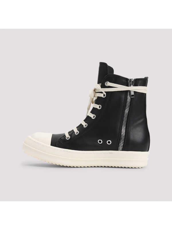 Zipper Detail Leather High Top Sneakers