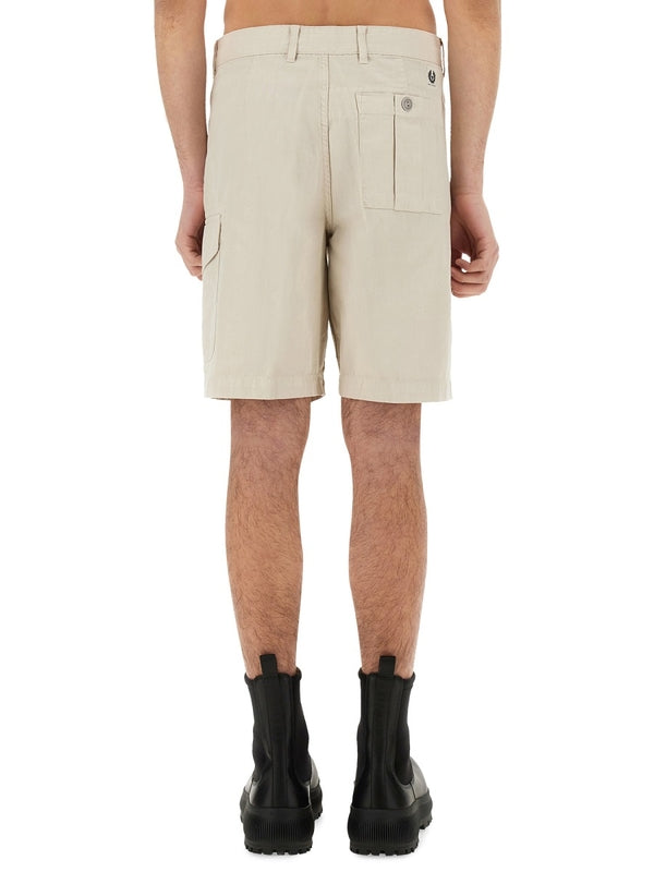 Beige Cotton Linen Cargo Shorts