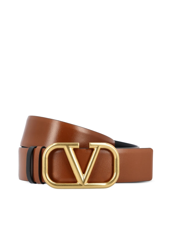 V Logo Reversible Leather Belt