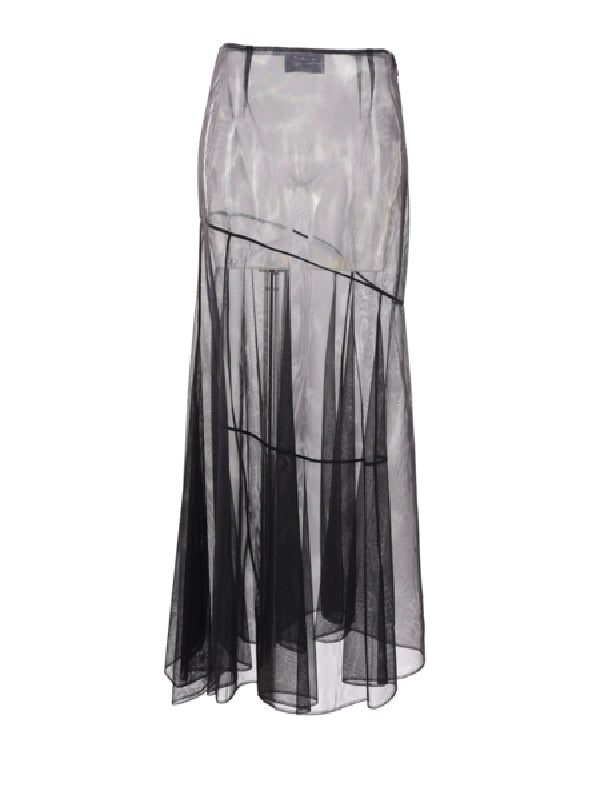 Asymmetrical Tulle Midi Skirt