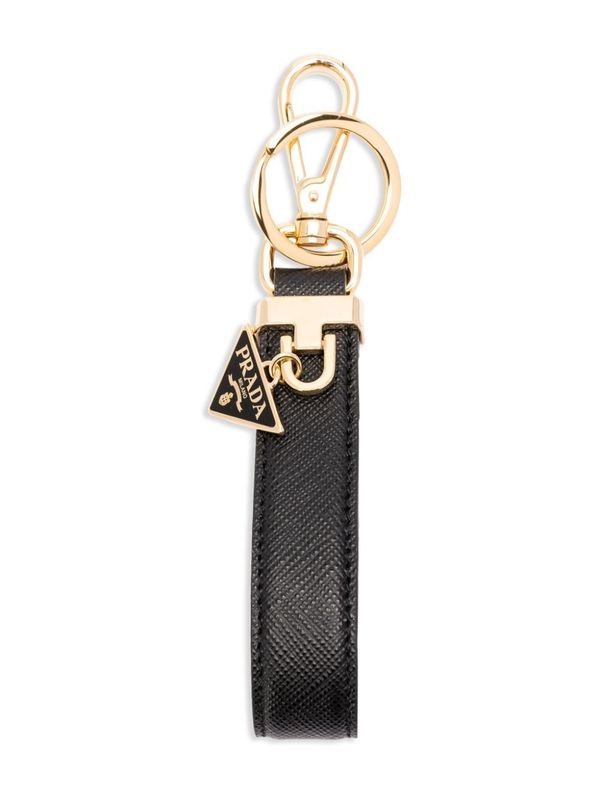 Triangular Logo Saffiano Leather Keyring