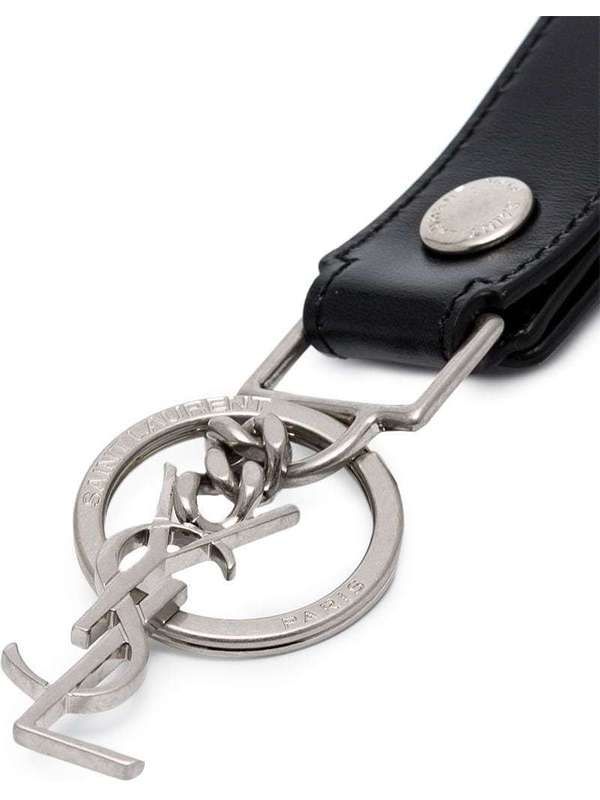 Black Leather Monogram Keychain