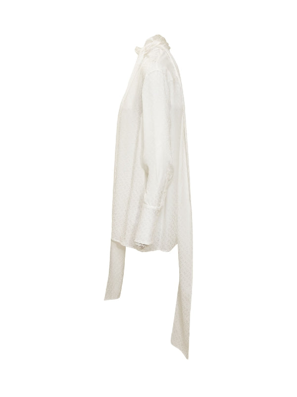 All-Over Logo Scarf Neck Silk Blouse