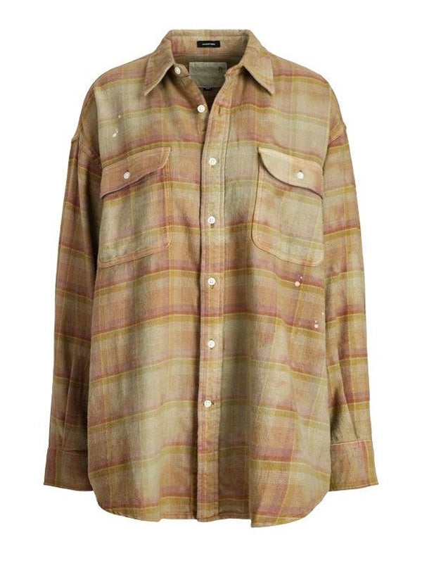 BOYFRIEND Overdyed Khaki Plaid Shirt