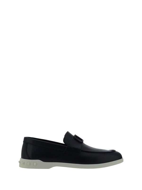 V Logo Leather Loafers