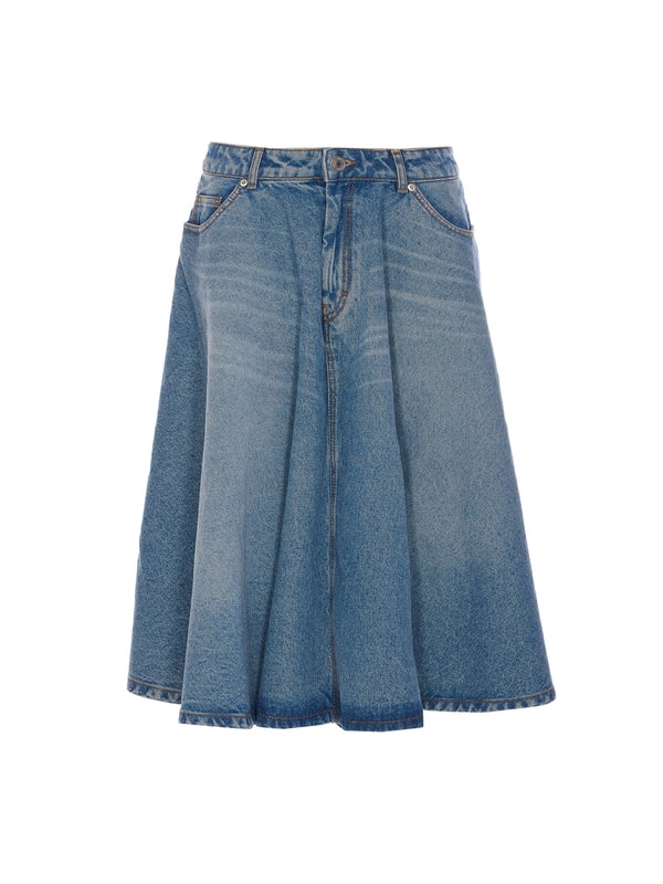 Pleated Denim Midi Skirt