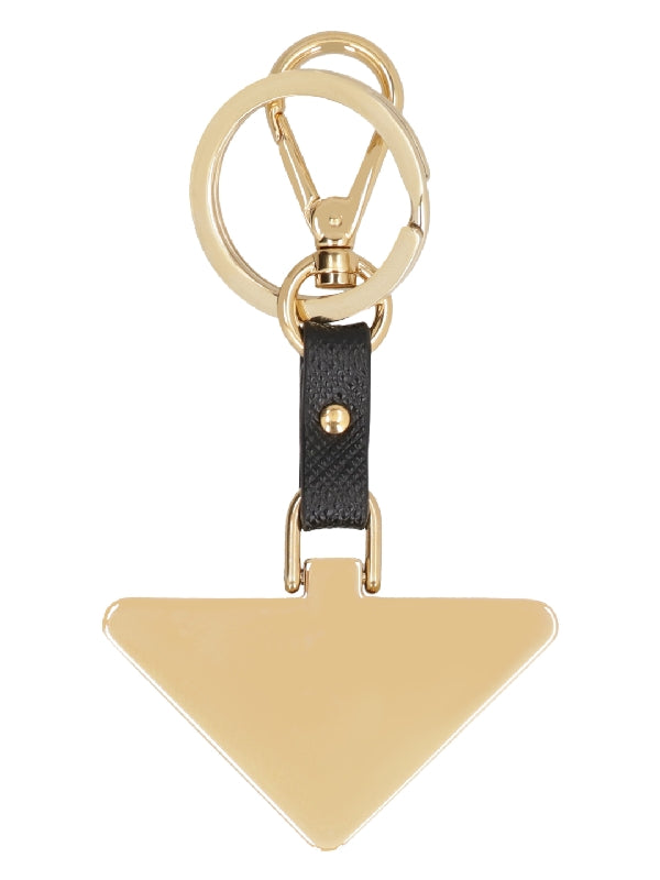 Triangle Logo Saffiano Leather Key Ring