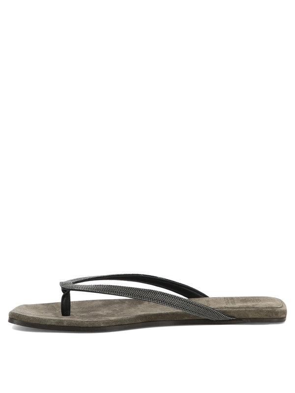 Monili Strap Suede Flip Flops