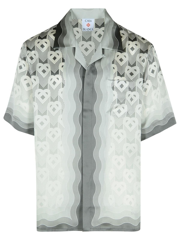 Contrast Pattern Silk Short Sleeve Shirt