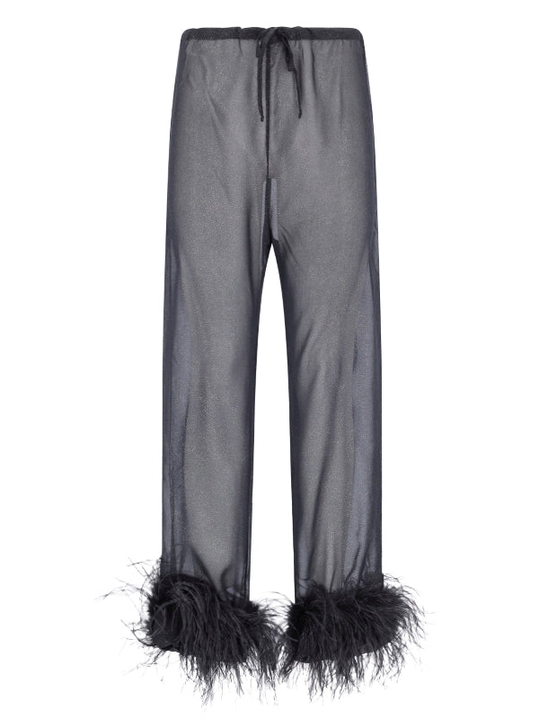 Lurex Detail Feather Hem Pajama
  Pants