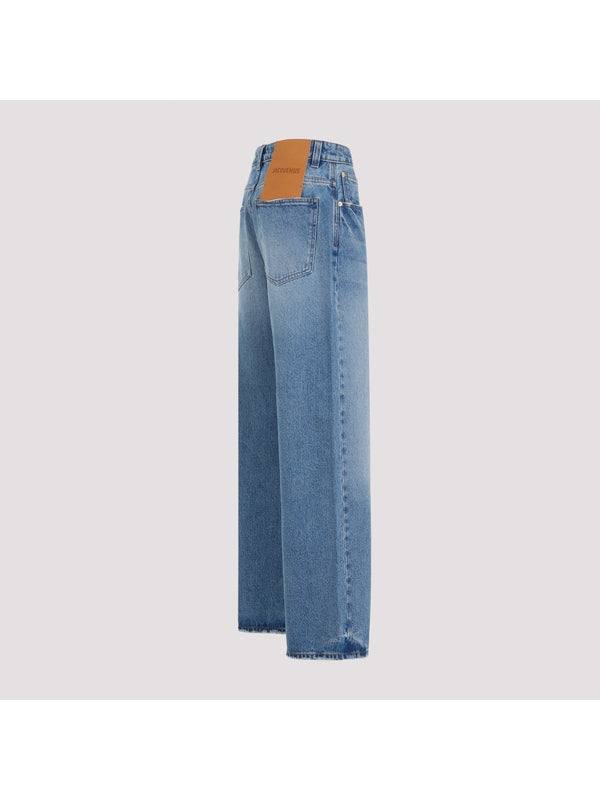 Back Logo Patch Wide Denim Pants