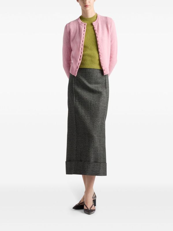 Asymmetric Roll-Up Hem Wool
  Midi Skirt