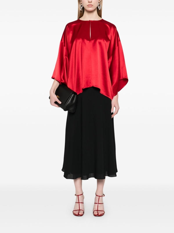 Elastic Waist Silk Midi Skirt