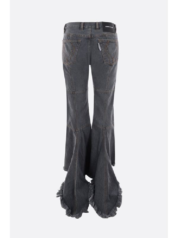 Asymmetric Frayed Hem Denim Pants