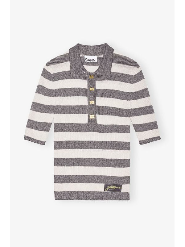 Logo Patch Stripe Sequin Polo Shirt