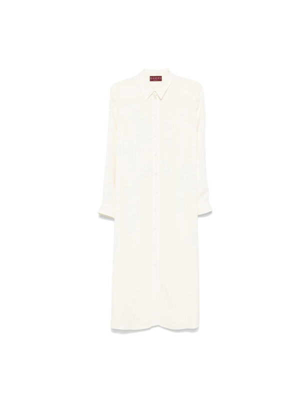 White Silk Blend Long Shirt Dress