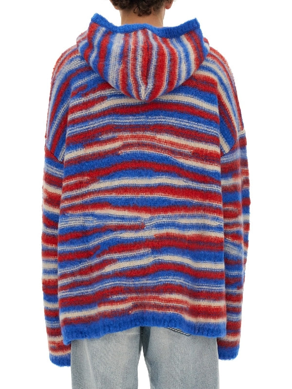 Stripe Wool Blend Hood Knit