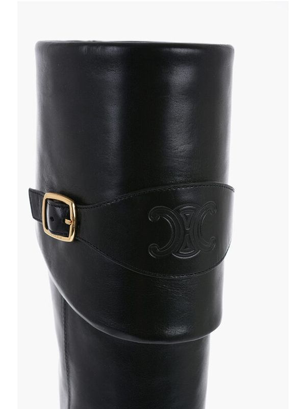 Buckle Detail Leather High Boots