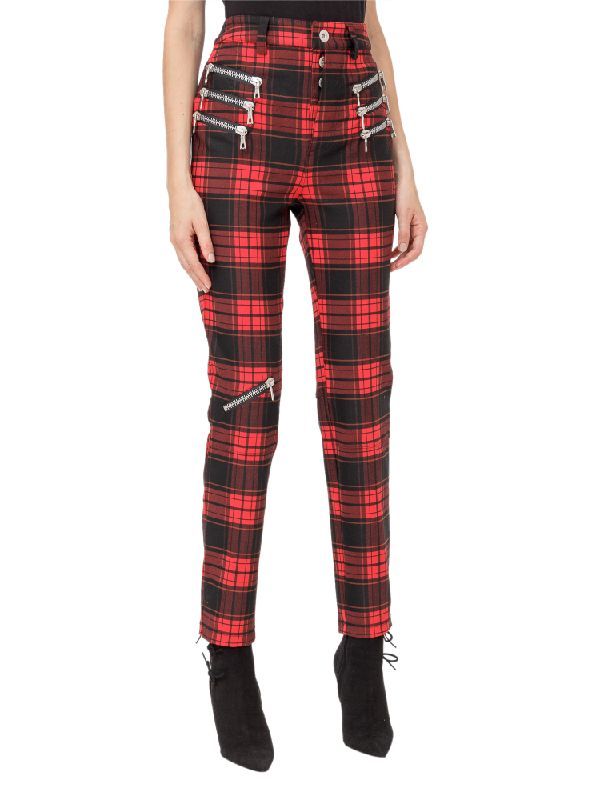 Tartan Zipper Detail Skinny Pants