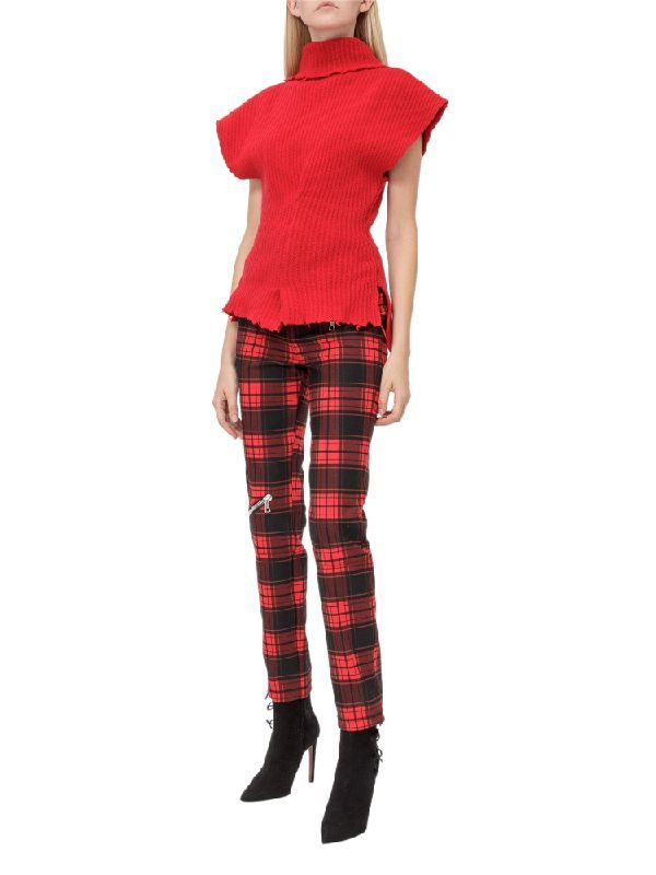 Tartan Zipper Detail Skinny Pants