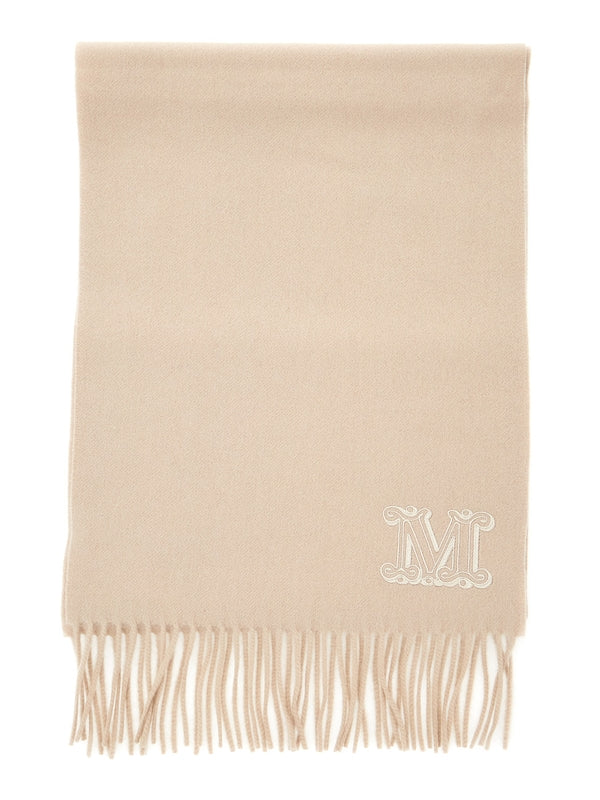 'Dalia' Beige Rectangular Scarf with Logo Embroidery on the Front in Cashmere Woman Wool Mufflers