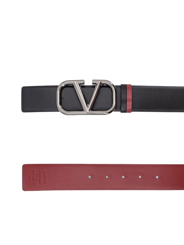 V Logo Reversible Leather Belt