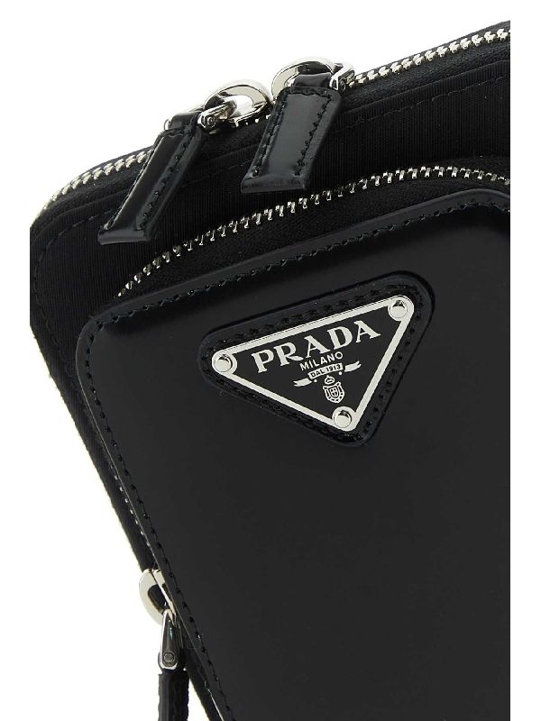 Triangle Logo Leather Re-Nylon Phone
  Holder Bag