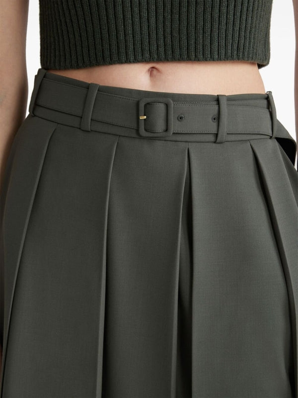 Belted Wool Pleated Skirt