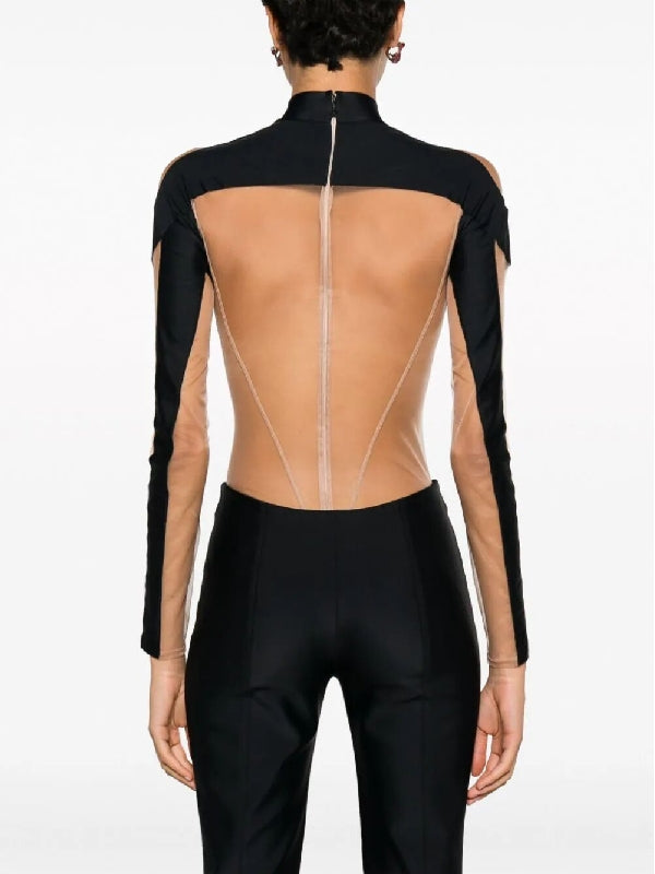 Spiral Sheer Panel Jersey Bodysuit