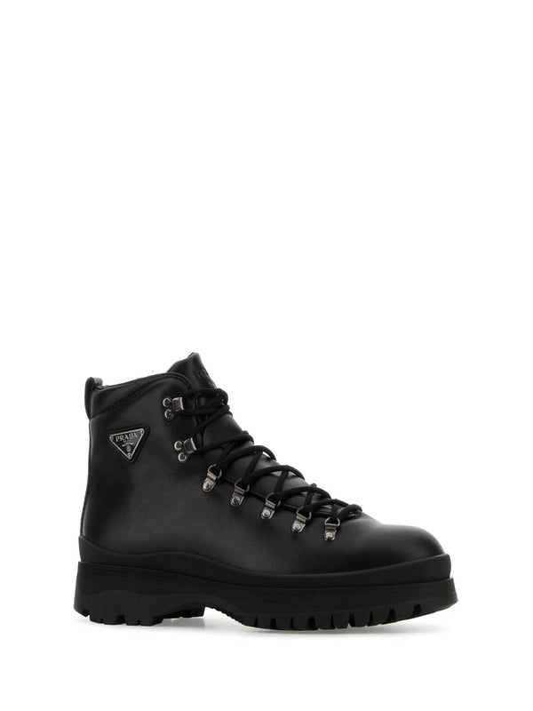 Triangle Logo Leather Lace-Up
  Boots