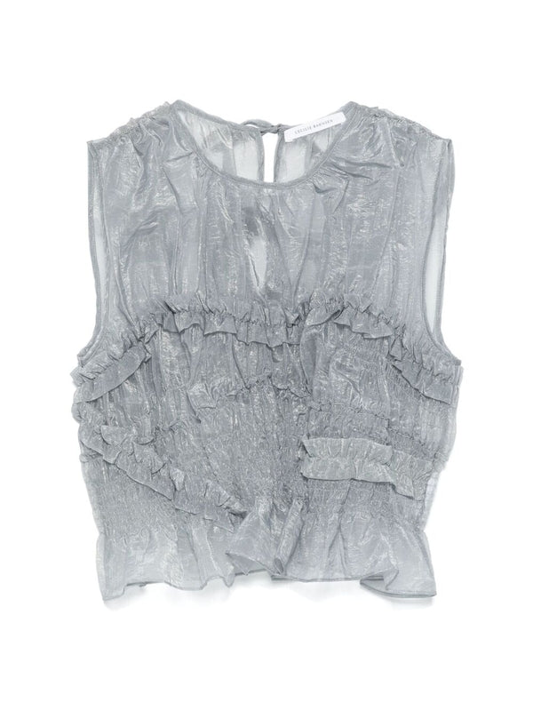 Uphi Ruffle Detail Sheer
  Sleeveless Top