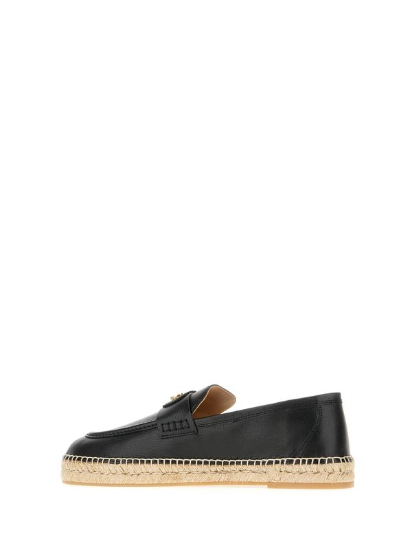 V Metal Logo Leather Espadrilles