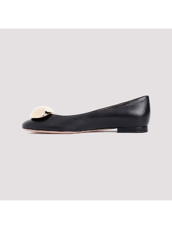 Metal Detail Leather Flat Shoes