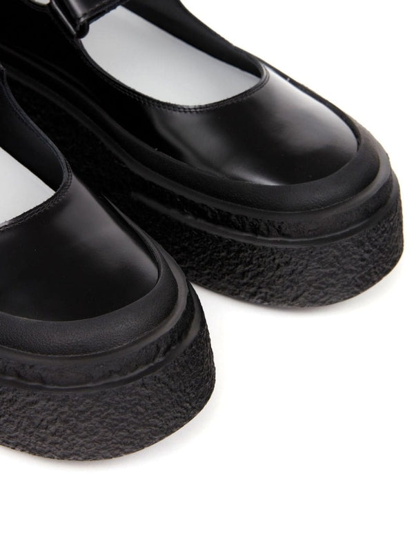 Black Calfskin Platform Flats