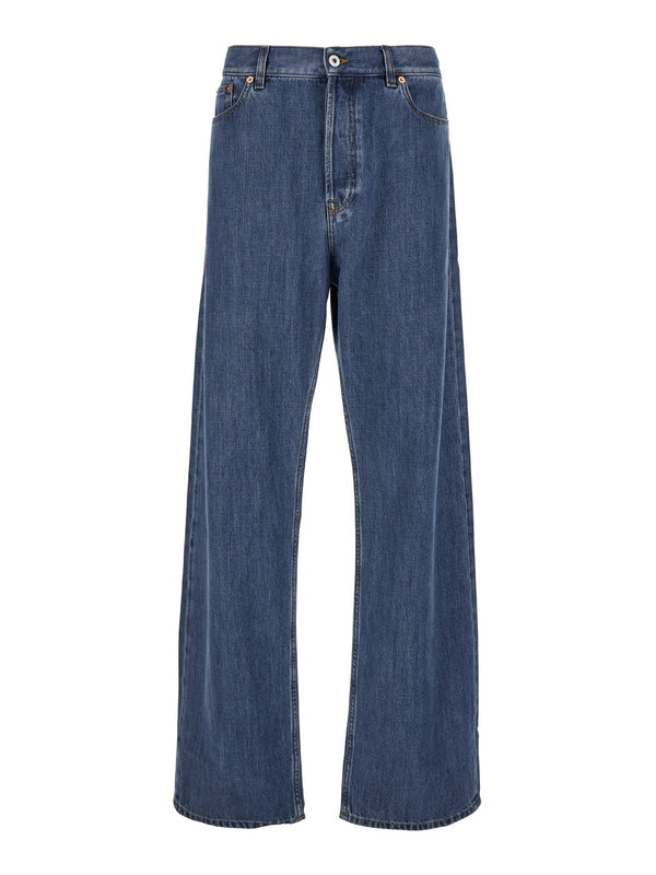 Blue Five-Pocket Wide Jeans in Denim Man Denim Pants