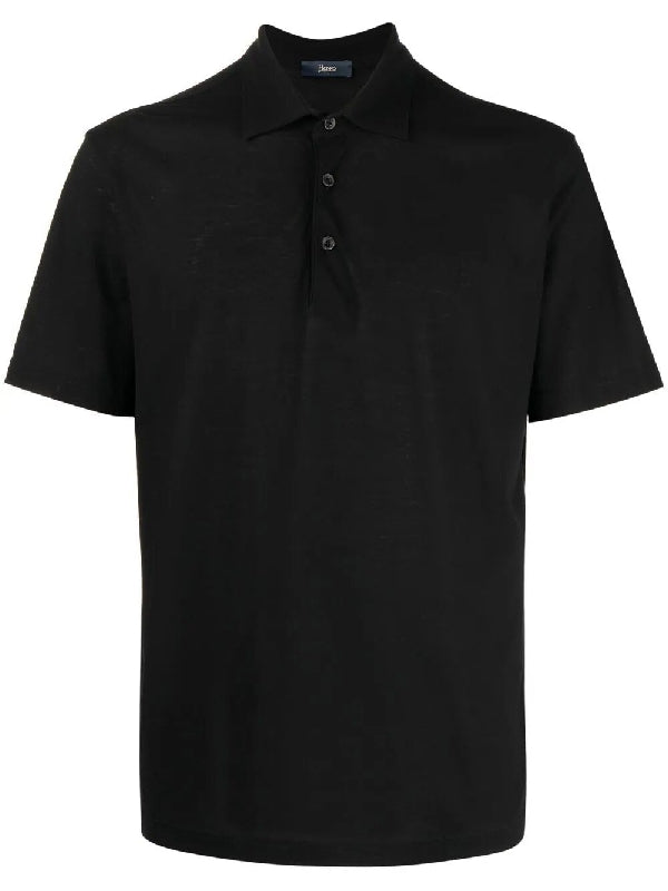 Black Cotton Polo Short Sleeve Shirt