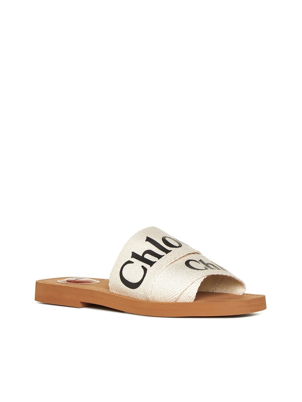 Woody Logo Linen Flat Sandals