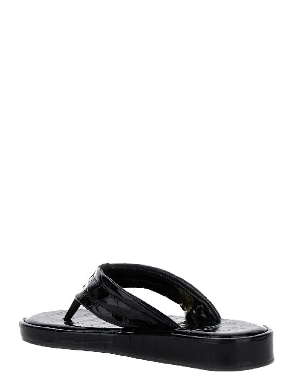 Croc Effect Leather Flip Flops