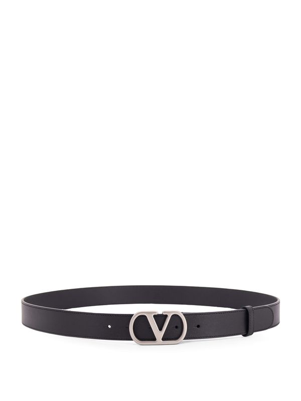 V Logo Buckle Leather Belt