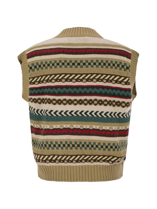 Vicino Pattern Stripe Jacquard Cotton Knit Vest