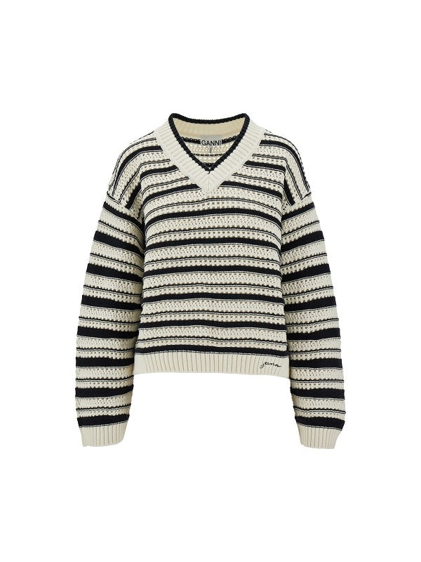 V-Neck Stripe Cotton Knit