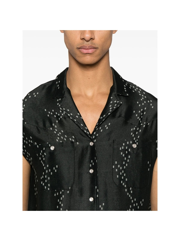 Pattern Jacquard Rayon Blend Sleeveless Shirt