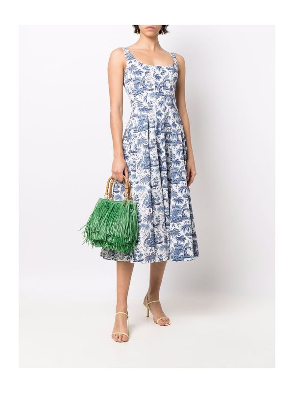 Botanical Print Cotton Midi Dress