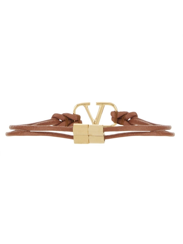 V Logo Leather Bracelet