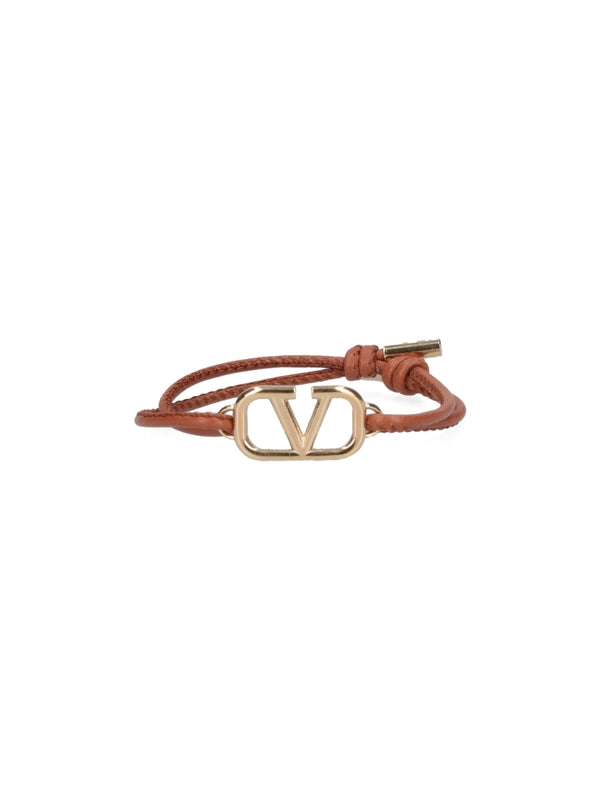 V Logo Leather Bracelet