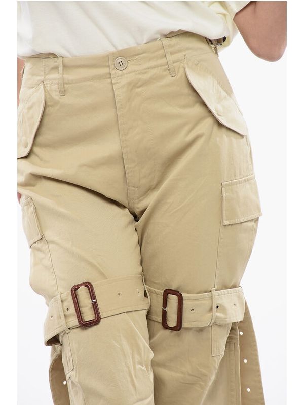 Multi Pocket Belt Decorated Cotton Cargo Pants