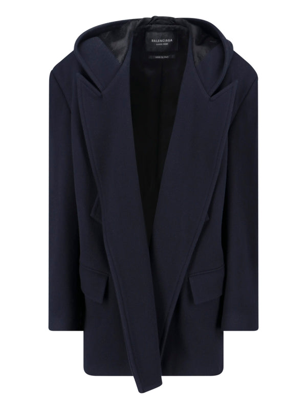 Navy Wool Hoodie Coat